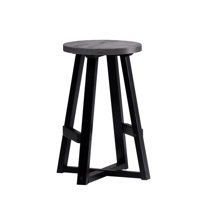 Rustic Distressed Solid Wood Round Dining Stool - Gray