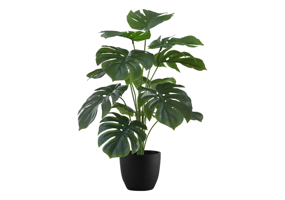 Artificial Plant, 24" Tall, Monstera, Indoor, Faux, Fake, Table, Greenery, Potted, Real Touch, Decorative - Green / Black