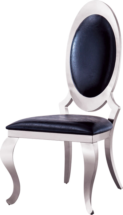 Leatherette Dining Chair With Oval Backrest (Set of 2), Stainless Steel Legs - Silver Frame