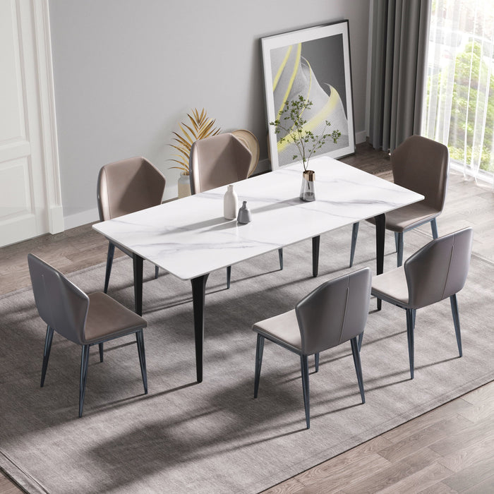 70.87" Modern Artificial Stone White Straight Edge Black Metal Leg Dining Table, Can Accommodate 6-8 People - White / Black