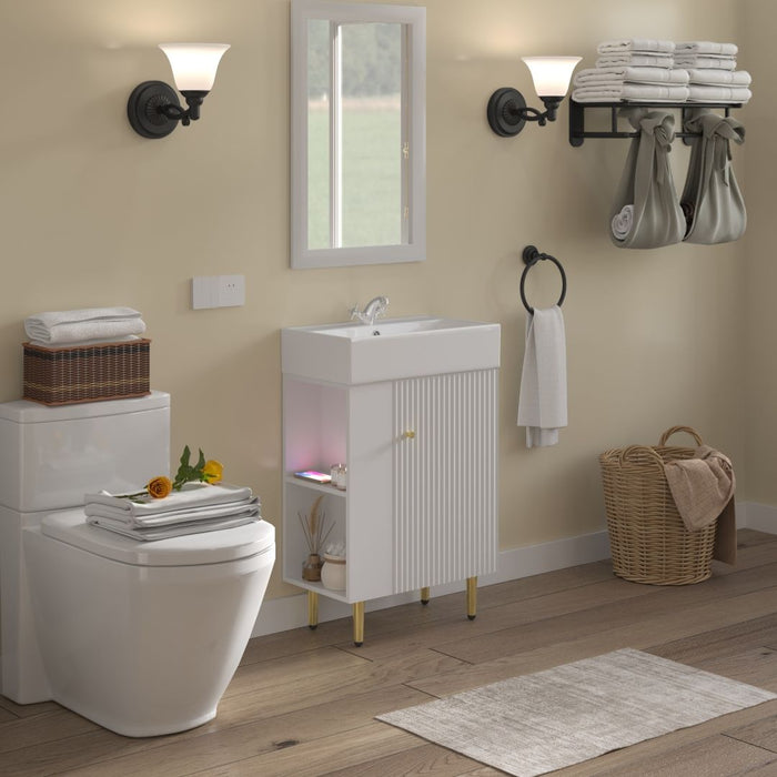 Open-Shelving Bathroom Vanity With Ceramic Sink, Cloakroom Open Shelf Storage Cabinet