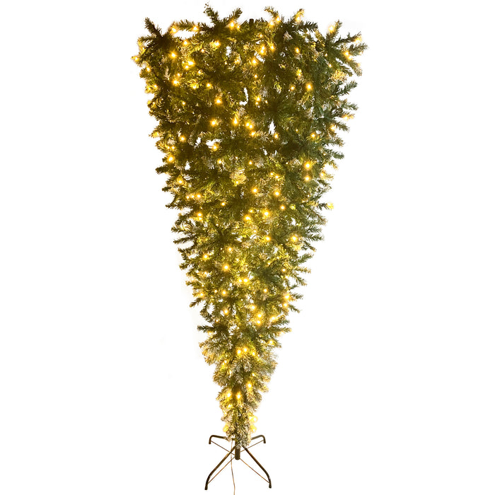 7.4ft Upside Down Christmas Tree LED Warm White Lights - Green