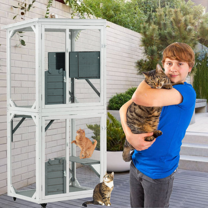 Xpt016 Outdoor Indoor Cat Pet Climbing Rack Play Cage Lovely Big Space - White