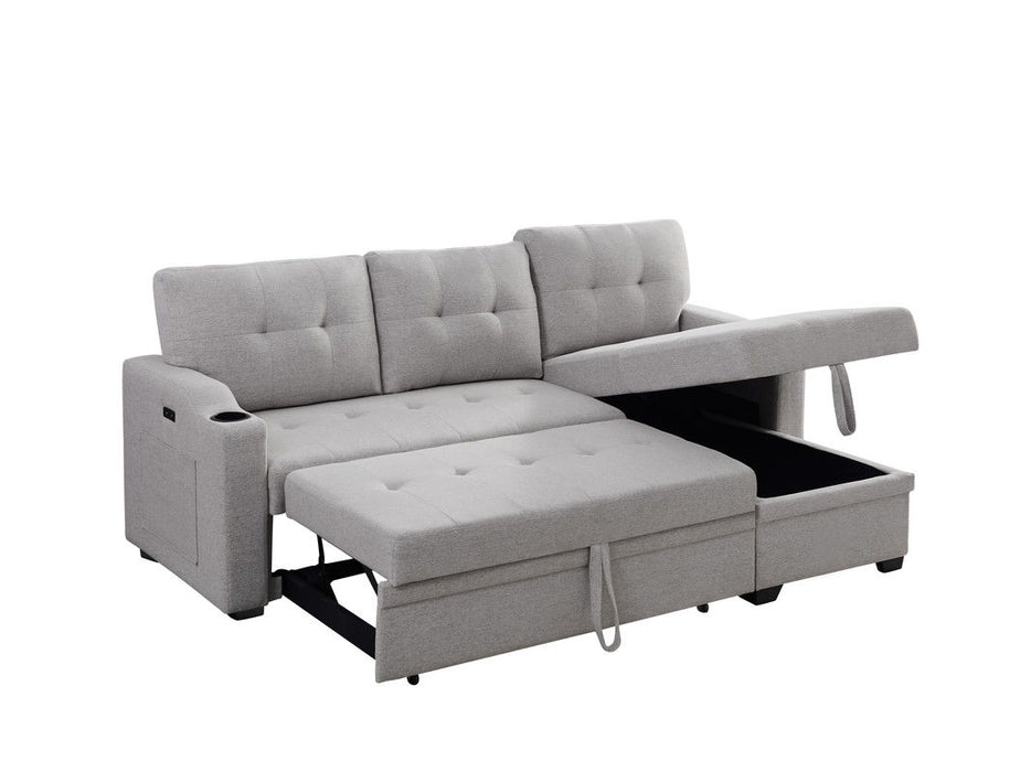 Mabel - Linen Fabric Sleeper Sectional With Cupholder, USB Charging Port And Pocket