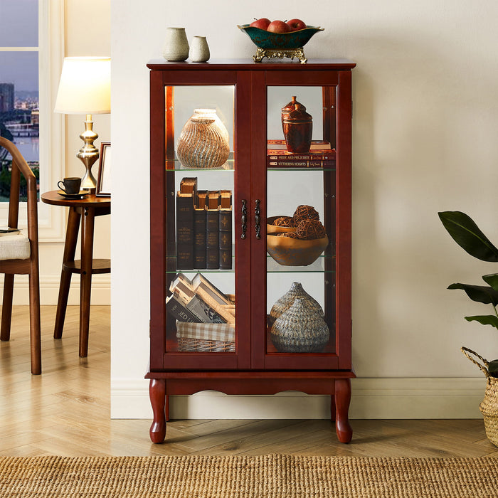 Curio Cabinet Lighted Curio Diapaly Cabinet With Adjustable Shelves And Mirrored Back Panel, Tempered Glass Doors (3 Tier), (E26 Light Bulb Not Included)