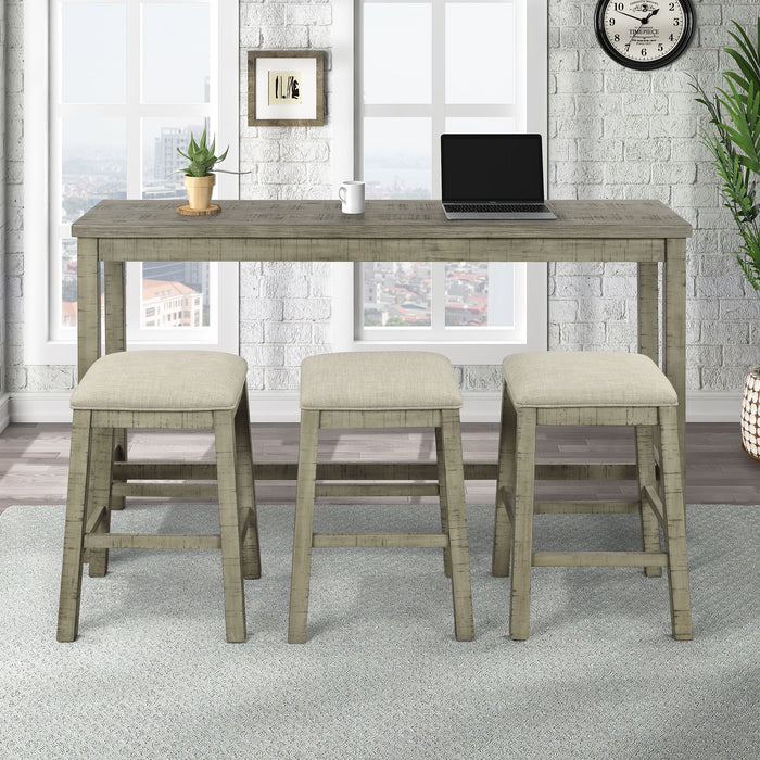 Topmax - 4 Pieces Counter Height Table With Fabric Padded Stools, Rustic Bar Dining Set With Socket