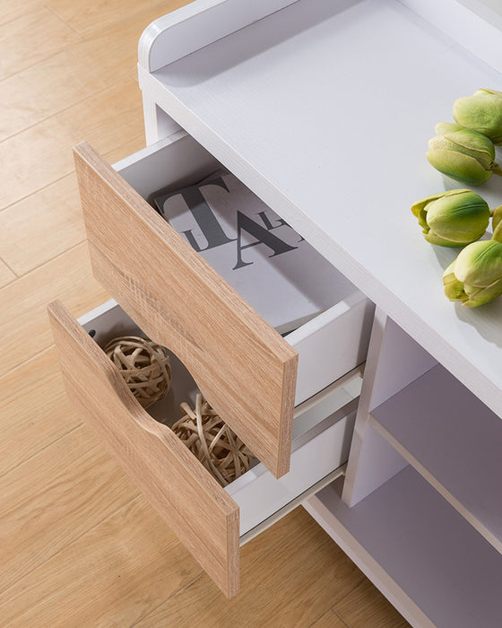 Shoe Entryway Bench, Two Shelves And Two Drawers - White & Weathered White