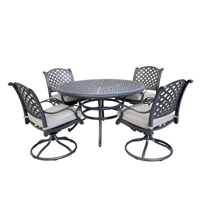 Cast Dessert Night Aluminum 5 Piece Round Dining Set With 4 Swivel Rockers - Sand Dollar Cushions