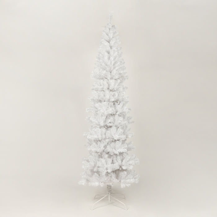 7.5FT White Slim Artificial Christmas Tree  Includes Foldable Metal Stand - White