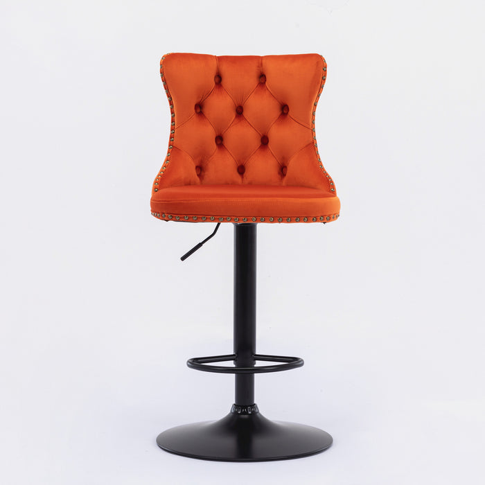 Swivel Velvet Barstools. Orange (Set of 2）