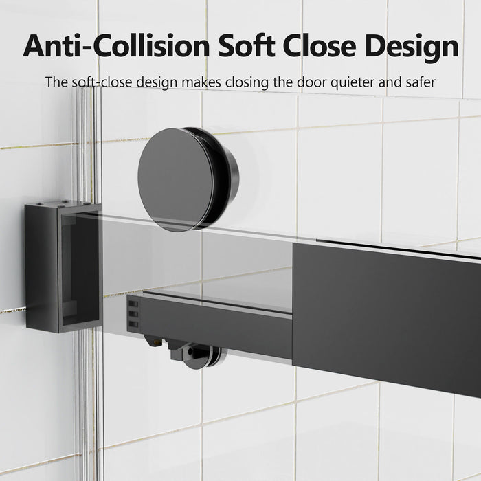 Frameless Double Sliding Soft-Close Shower Door In Matte , 3 / 8" (10Mm) Thick SGCC Tempered Glass Door - Black