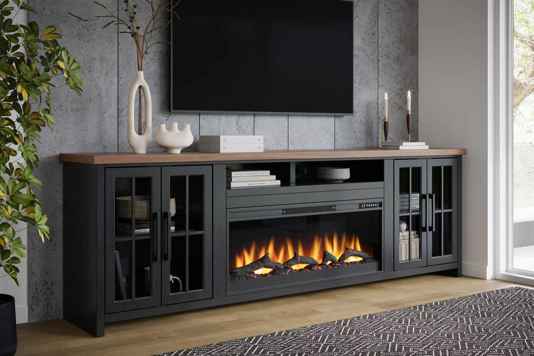 Essex - 97" Fireplace TV Stand Console For TVs Up To 100" - Black And Whiskey