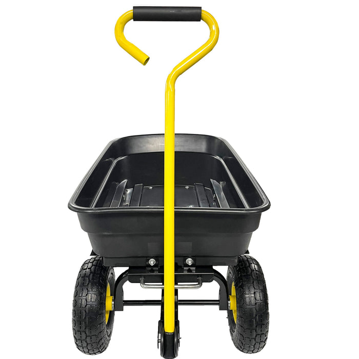 Garden Dump Cart With Steel Frame Outdoor Wagon With 10" Pneumatic Tires, 55L Capacity - Black