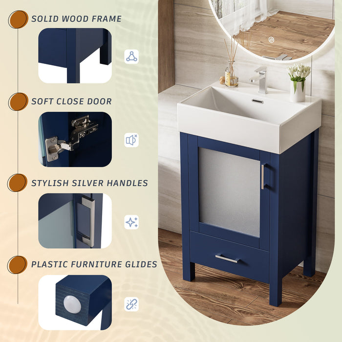 Bathroom Vanity With Ceramic Sink And Ample Storage, Ideal For Small Bathrooms