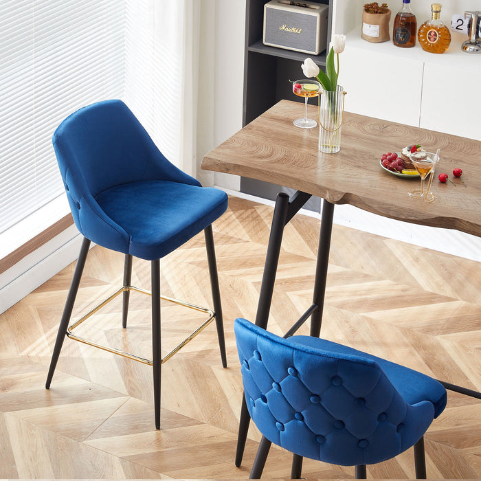 Velvet Swivel Bar Chair Bar Stool And Metal Modern High Bar Furniture Commercial Furniture - Blue