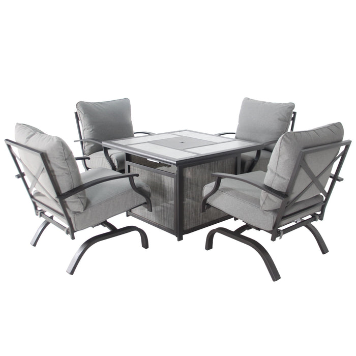 Fire Pit Table With Rocking Chair, 4 Person Outdoor Seating Group With Cushions - Gray