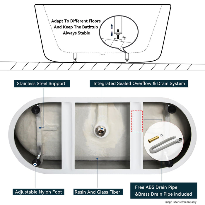 Acrylic Freestanding Soaking Bathtub With Integrated Slotted Overflow And Brushed Nickel Toe-Tap Drain, Cupc Certified