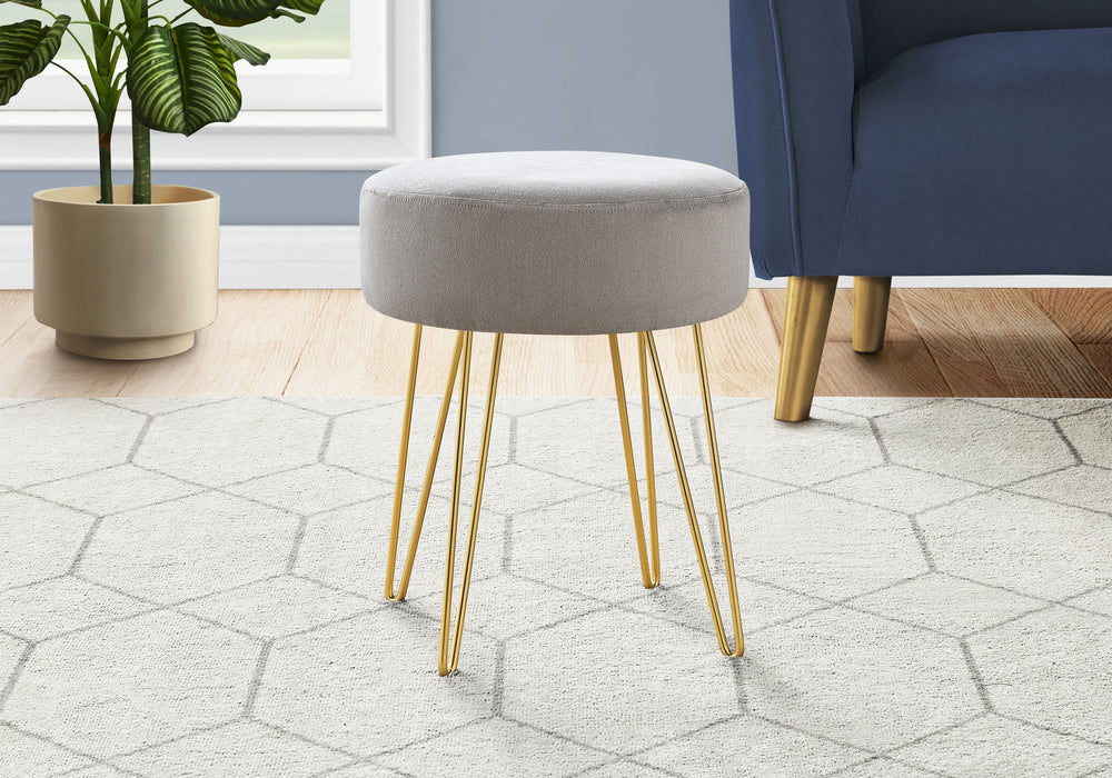 Ottoman, Pouf, Footrest, Foot Stool, Round Gold Metal Legs, Contemporary, Modern - Gray