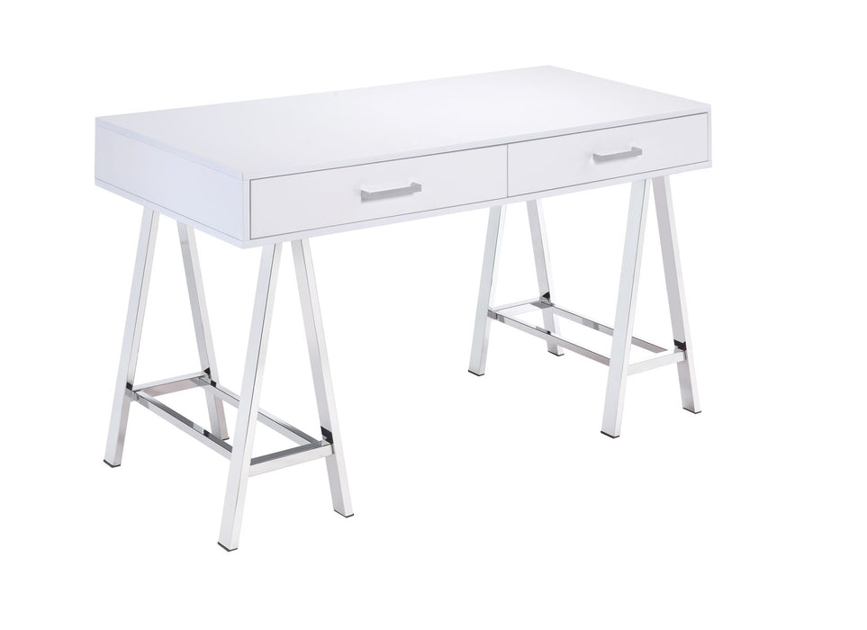 Coleen - High Gloss Writing Desk With USB - Chrome / White