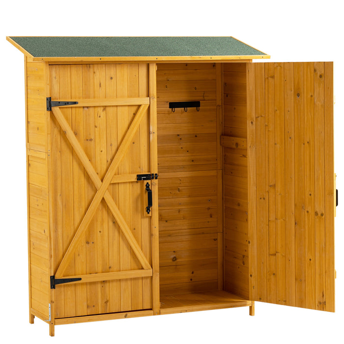 Outdoor Storage Shed With Lockable Door, Wooden Tool Storage Shed With Detachable Shelves & Pitch Roof - Natural