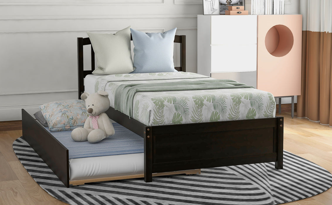 Twin Size Platform Bed Wood Bed Frame With Trundle