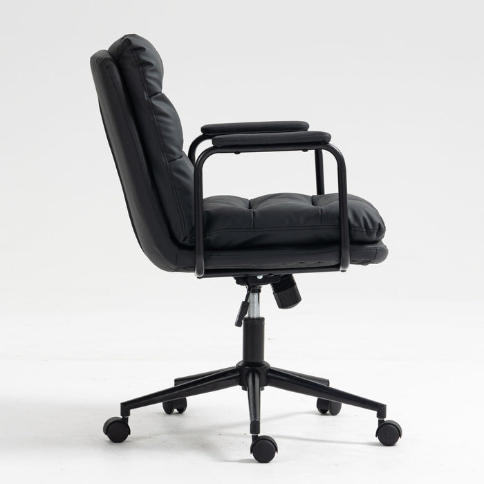 Office Chair, Mid Back Home Office Desk Task Chair With Wheels And Arms Ergonomic PU Leather Computer Rolling Swivel Chair With Padded Armrest