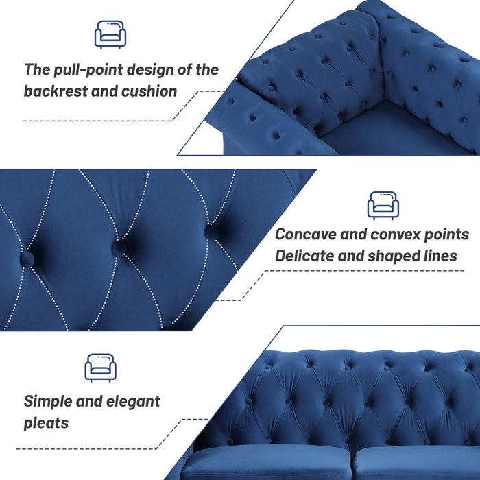 Modern Three Piece Sofa Set With Solid Wood Legs, Buttoned Tufted Backrest - Frosted Velvet Upholstered Sofa Set Including Three Seater Sofa, Double Seater And Living Room Furniture Set Single Chair