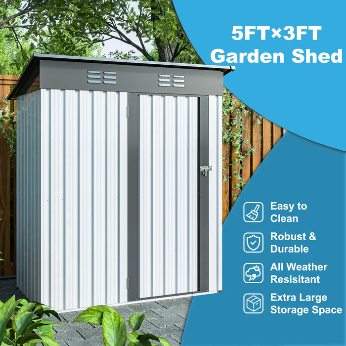 Outdoor Storage Shed, Galvanized Metal Garden Shed With Lockable Doors, Tool Storage Shed For Patio Lawn Backyard Trash Cans - White