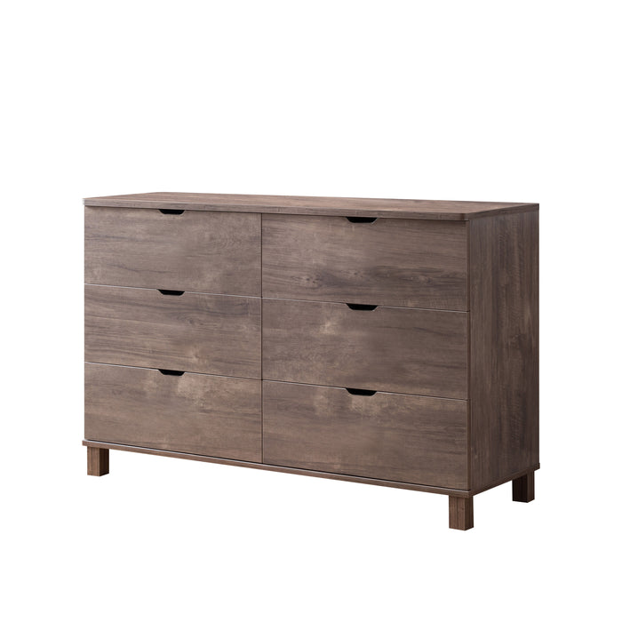 6 Drawer Wide Chest Dresser, Home Storage Chest Organizer With Cut-Out Curved Handles - Hazelnut