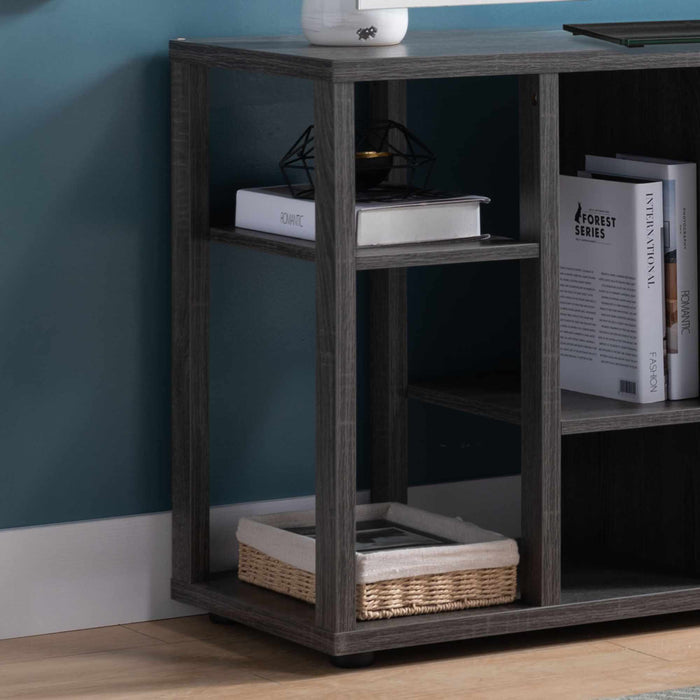 TV Stand With Unique Bookcase Design With Eight Shelves, One Drawer - Distressed Gray