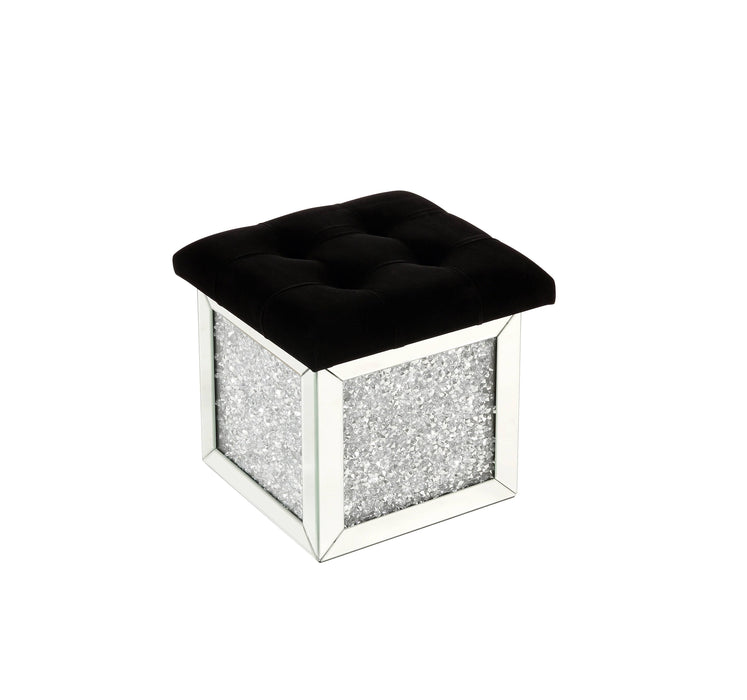 Noralie - Small Sized Mirrored And Faux Diamonds Ottoman With Storage - Silver