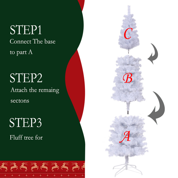 7.5FT White Slim Artificial Christmas Tree  Includes Foldable Metal Stand - White