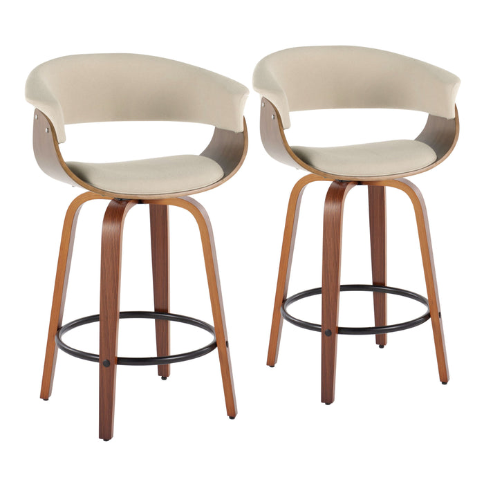 Vintage Mod - Mid Century Modern Fixed Height Counter Stool & Swivel With Round Footrest (Set of 2)