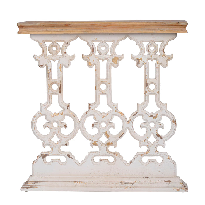 Classic Vintage Console Table With Wood Top - White Wash / Brown