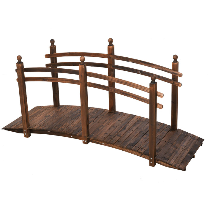 Outsunny - Fir Wood Garden Bridge Arc Walkway With Side Railings, Perfect For Backyards, Gardens, & Streams, Carbonized - Brown