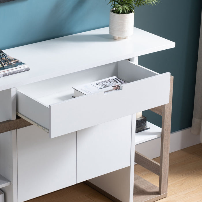 Modernize Kitchen Buffet Organizing Cabinet With 4 Shelves - White & Dark Taupe