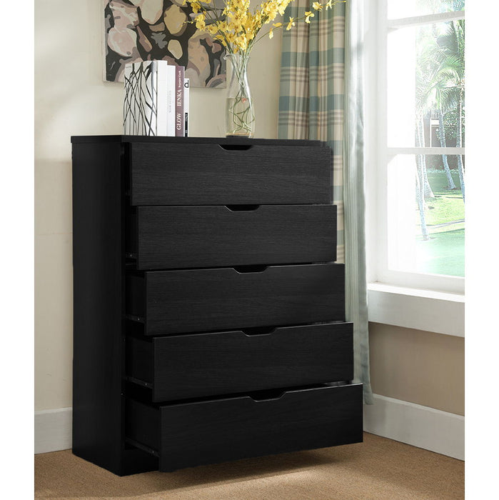 Modern Five Drawer Clothes And Storage Chest Cabinet With Cutout Handles