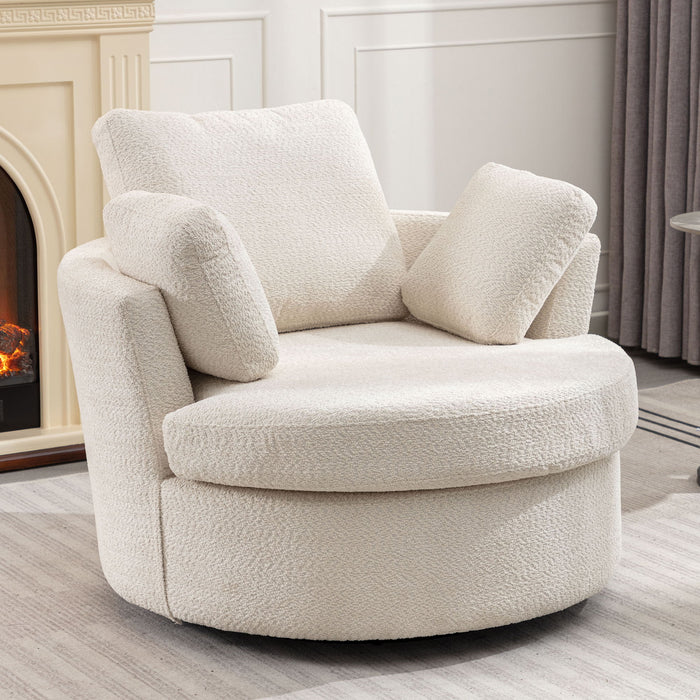 Oversize Round Swivel Chair Cozy Club 360 Degrees Swivel Sofa With 3 Pillows Fabric For Living Room Lounge Hotel - Beige