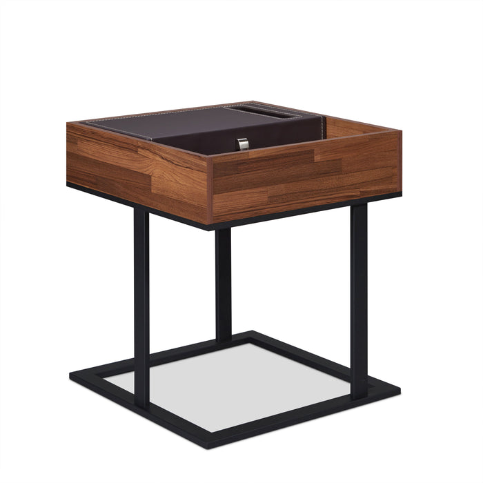 Sara II - Accent Table With Espresso PU Decor - Walnut / Sandy Black