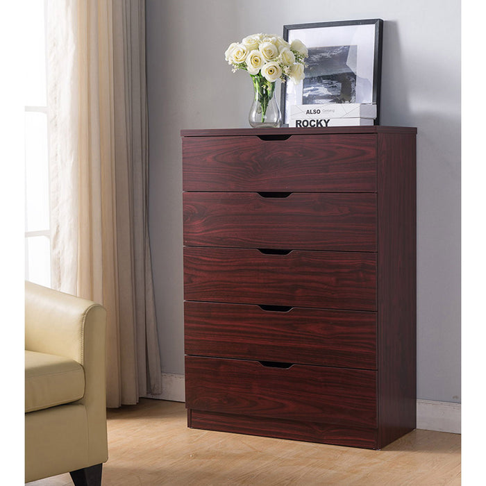 5 Drawer Bedroom Dresser, Home Chest Cabinet With Cut-Out Handles - Mahogany