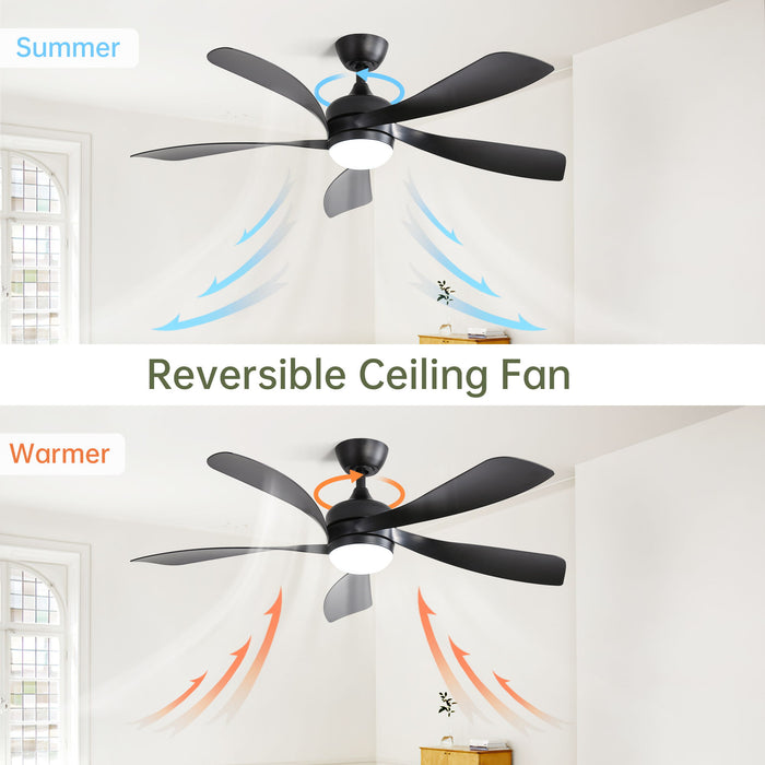 Modern Ceiling Fan With 3 Color Dimmable Light 5 ABS Blades Smart Remote Control Reversible Dc Motor