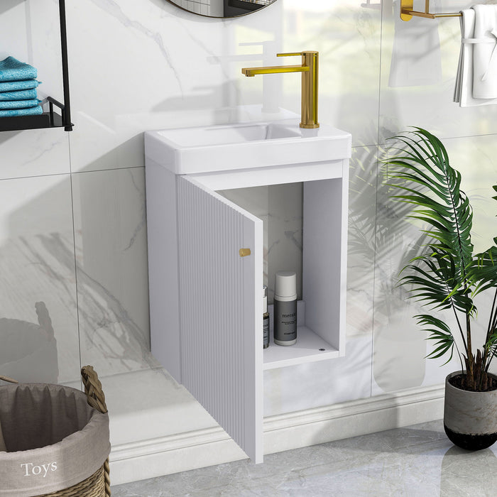 Contemporary Wall-Mounted Bathroom Vanity Combo Cabinet With Ceramic Basin Ideal For Small Bathrooms