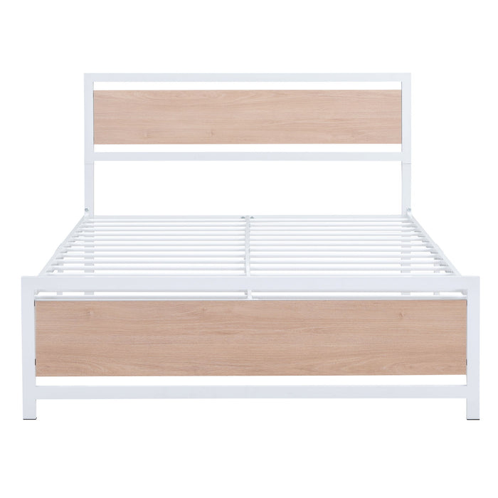 Platform Bed, Metal And Wood Bed Frame With Headboard And Footboard