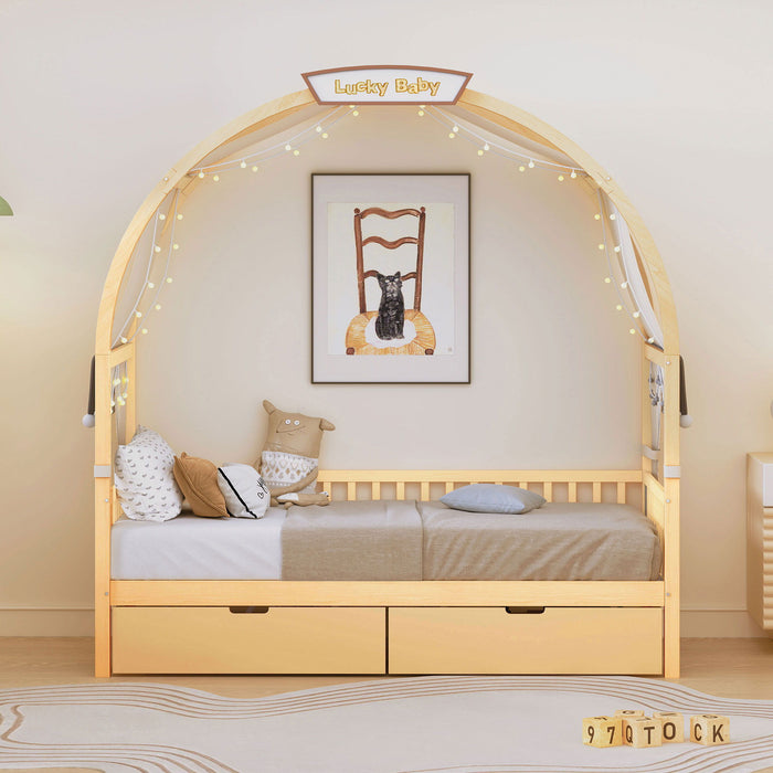 Bed With Arched Roof And 2 Drawers