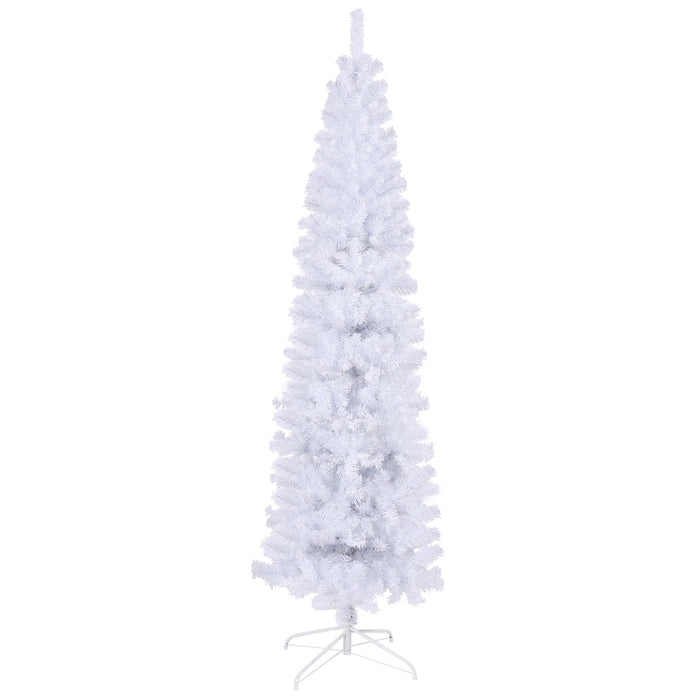 7.5FT White Slim Artificial Christmas Tree  Includes Foldable Metal Stand - White