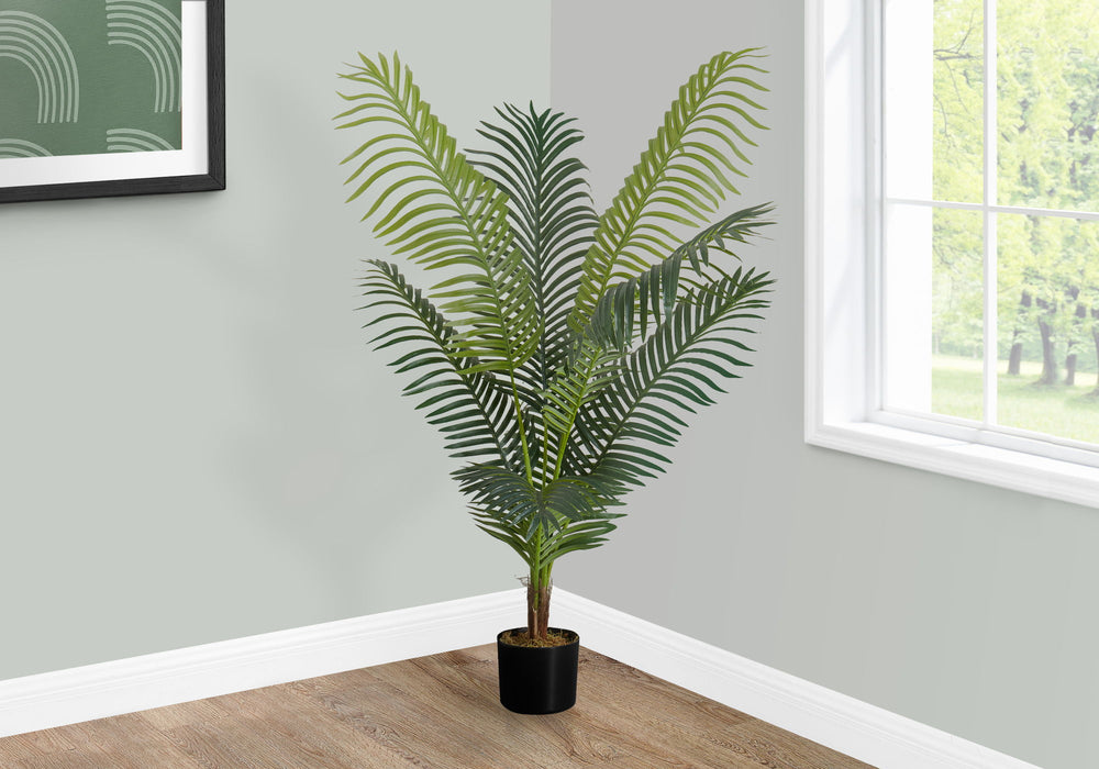 Artificial Plant, 47" Tall, Palm Tree, Indoor, Faux, Fake, Floor, Greenery, Potted, Real Touch, Decorative - Green / Black