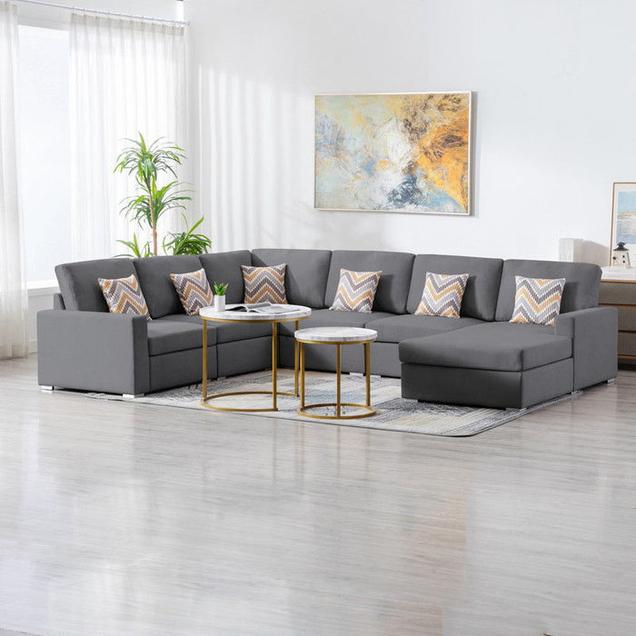 Nolan - Fabric 6 Piece Sectional Sofa With Pillows And Interchangeable Legs