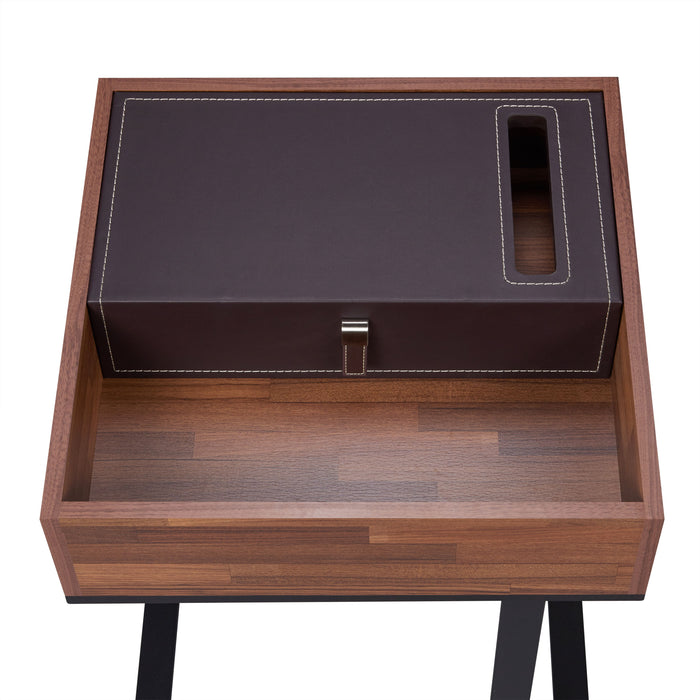 Sara II - Accent Table With Espresso PU Decor - Walnut / Sandy Black