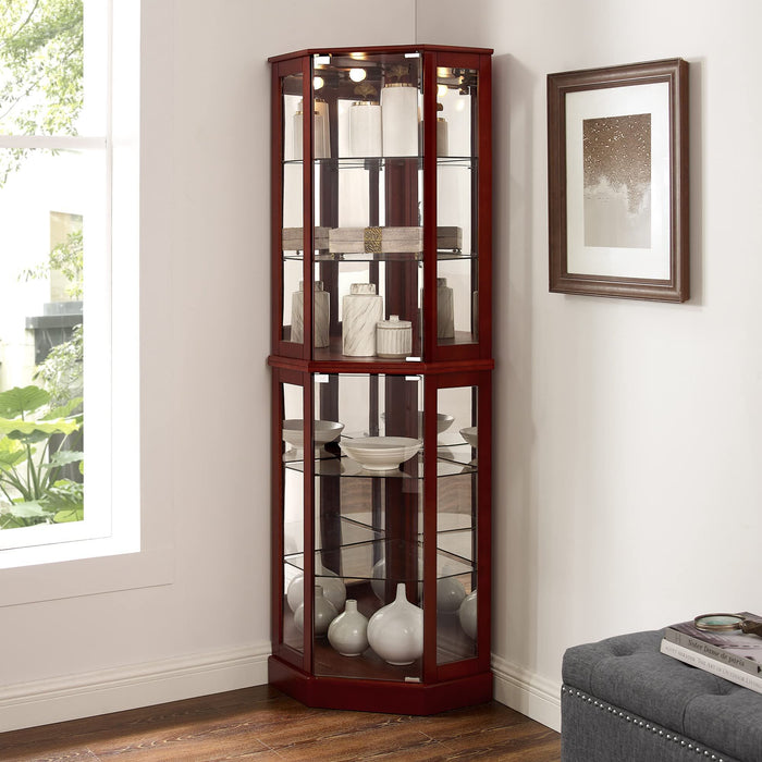 6 Shelf Corner Curio Display Cabinet With Lights, Mirrors And Adjustable Shelves (E26 Light Bulb Not Included)