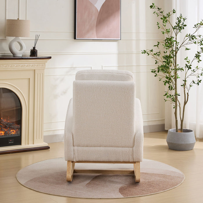 Rocking Chair For Nursery, Sherpa Glider Chair With High Back And Side Pocket, Rocking Accent Armchair With Rubber Wood Legs For Living Room / Bedroom